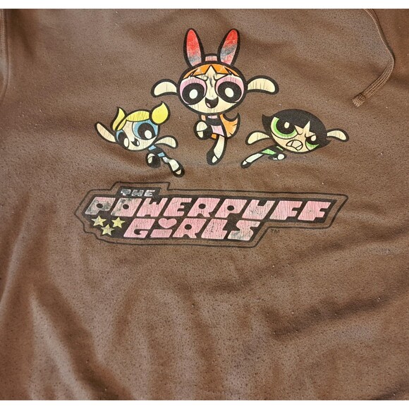Powerpuff Girls Hoodie Womens XL Brown Cartoon Network Y2K Graphic Distressed - Picture 4 of 8